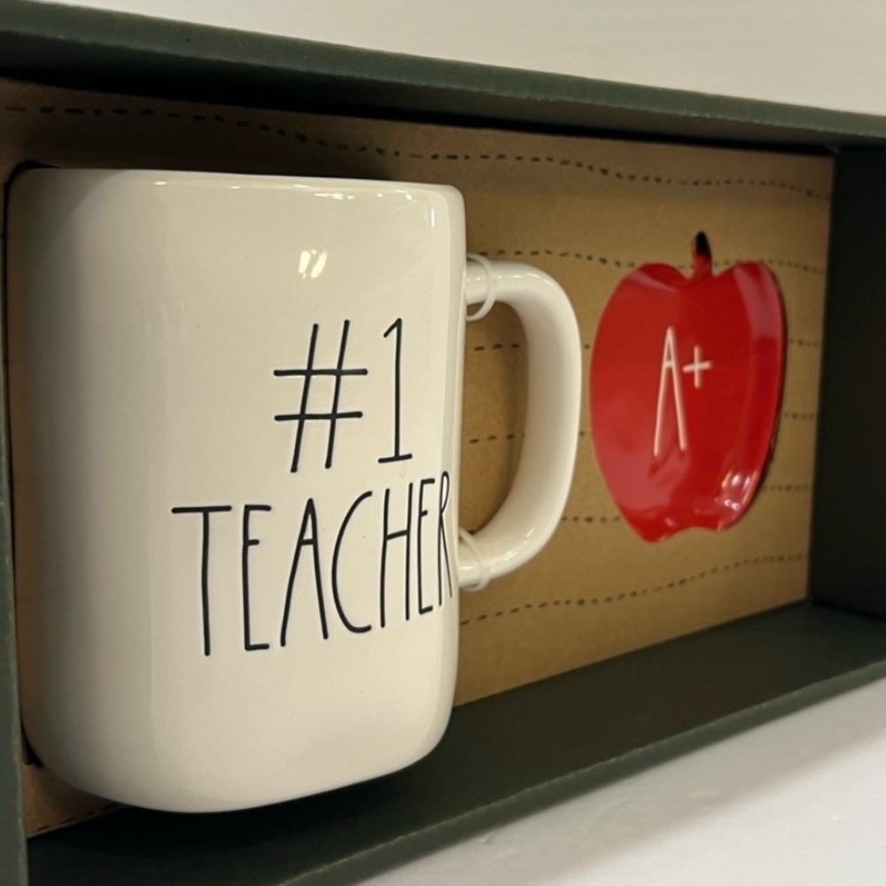 Rae Dunn White and Red Coffee Mug and Apple Ornament Set